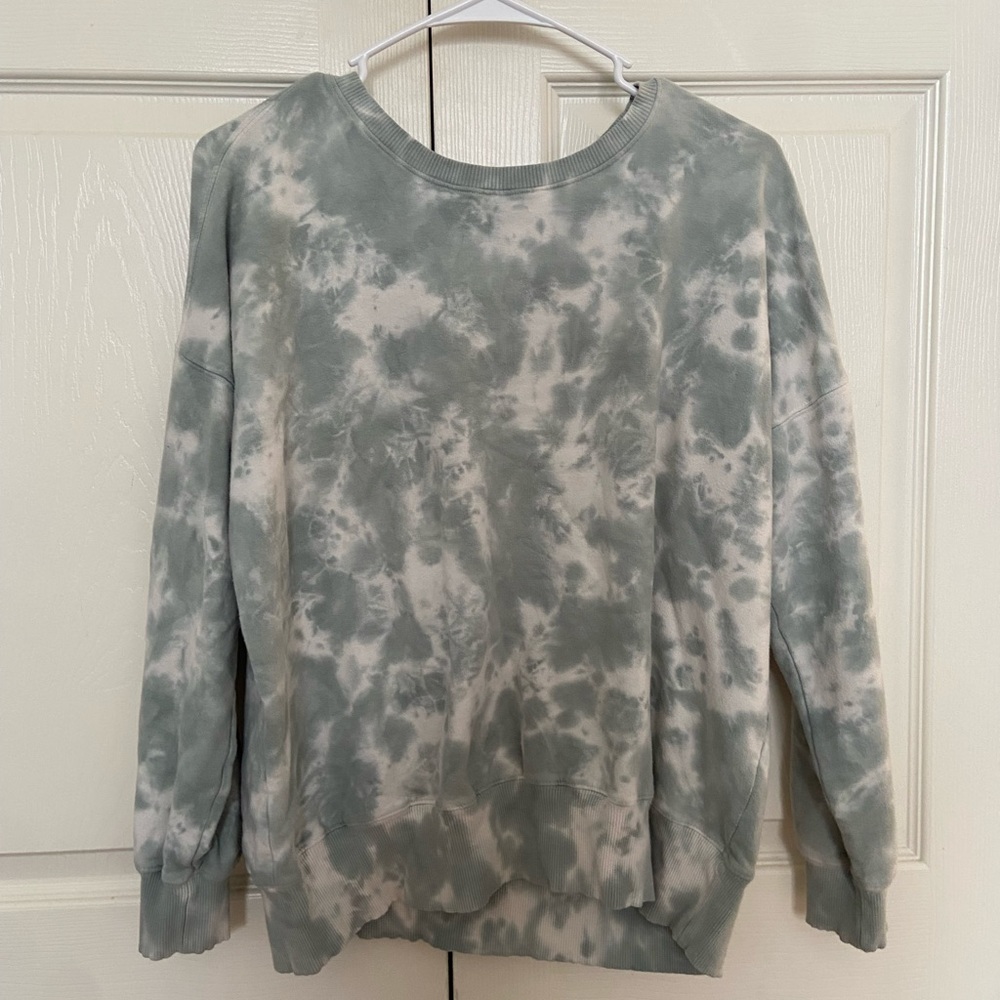 teal and white tie dye crewneck